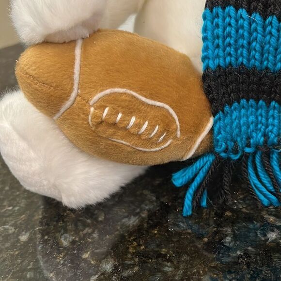 Fiesta sitting white bear w/green/white scarf & football 9" - Picture 3 of 11